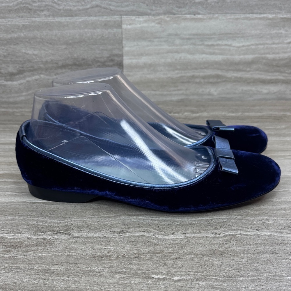 Rebecca Moses Wild About Cashmere Blue Velvet Hard Sole Slippers Womens Size 8